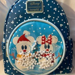 NEW WITH TAGS! Disney Loungefly Snowman Mickey & Minnie Snow Globe Mini Backpack